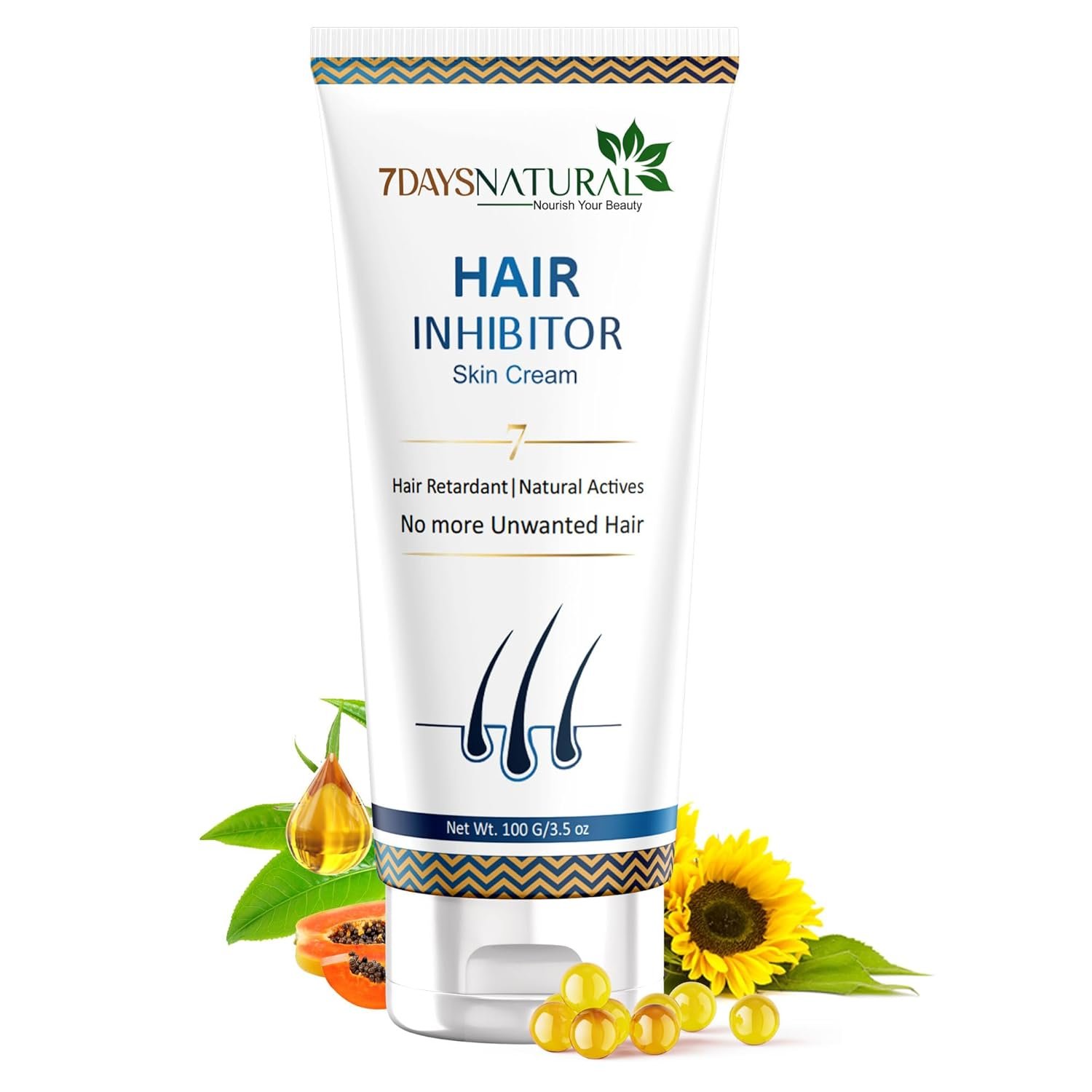7DAYSNATURAL Facial Hair Removal Cream 100 g | Facial hair removal cream for women with Narcissus Tazetta Extract & Betaine | Hair Inhibitor for Women & Men | Painless Remover