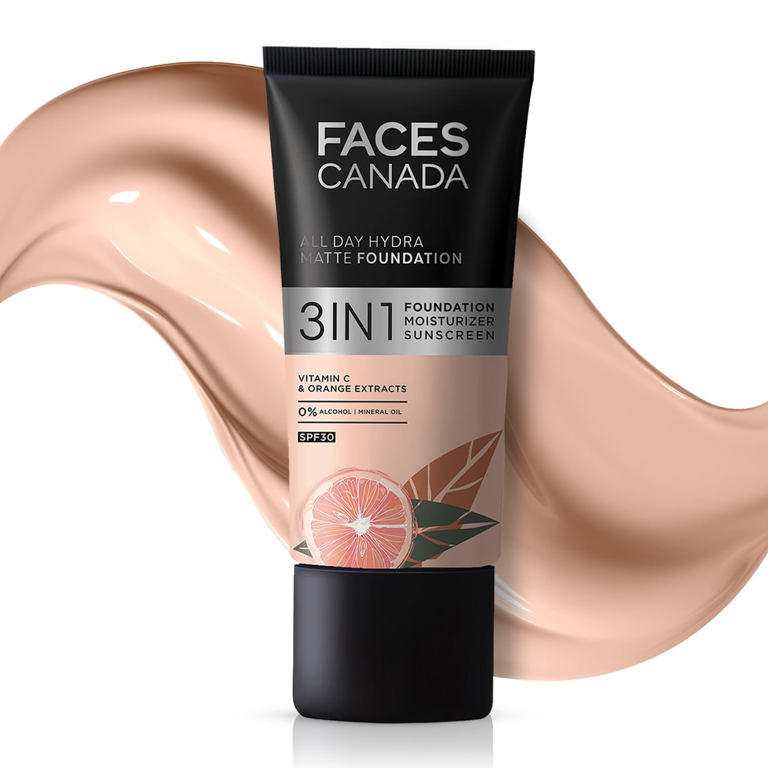 FACESCANADA All Day Hydra Matte Foundation With SPF 30 - Rose Ivory | 3-in-1 Foundation Moisturizer Sunscreen | Oil Free With Vitamin C | 0.85 Fl Oz/25ml
