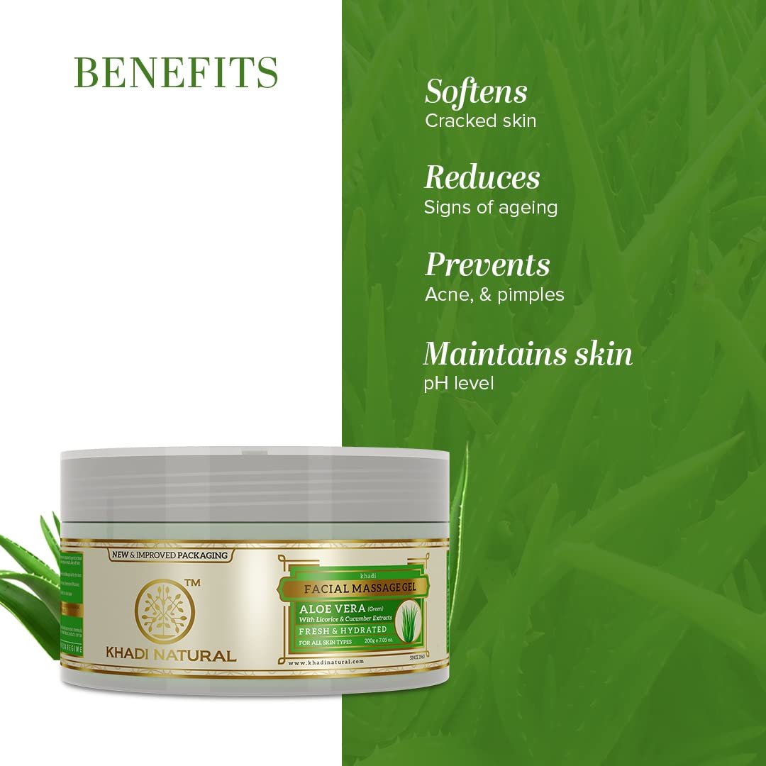 Khadi Natural Aloe Vera Gel, Green|Deeply moisturizing| Unique non sticky formula| Makes skin soft and supple| Suitable for All Skin Types| 200g