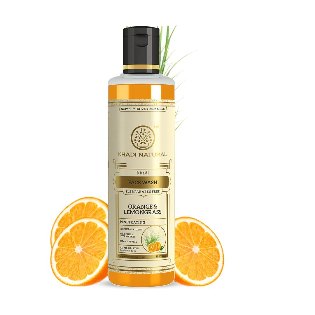 Khadi Natural Orange & Lemongrass Herbal Face Wash | Natural | for Healthy Skin and Dry Skin | Paraben & SLS Free 210ml